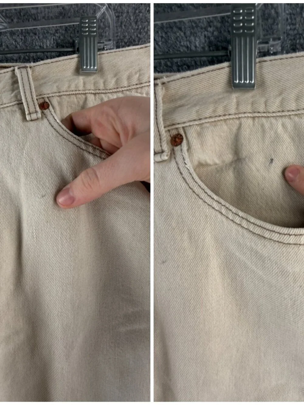VTG Levi’s 501 Denim Jeans Beige Red Tab USA Made 1992 Button Fly ACTL 34X31